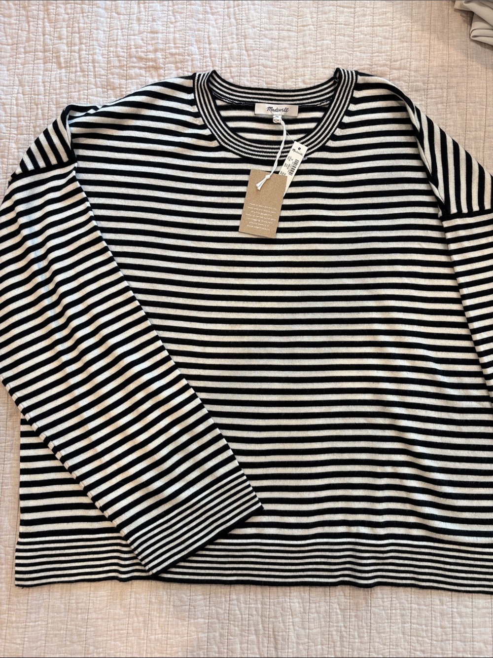Madewell Merino Wool Black & White Striped Knit Sweater NWT - Picture 3 of 5